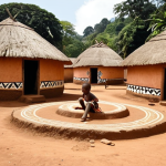 **

*   **Prompt:** Traditional Cameroonian village scene, round mud houses with thatched roofs, geometric patterns painted on walls, children playing in a communal courtyard. Focus on the warm colors of the earth and natural materials.

**