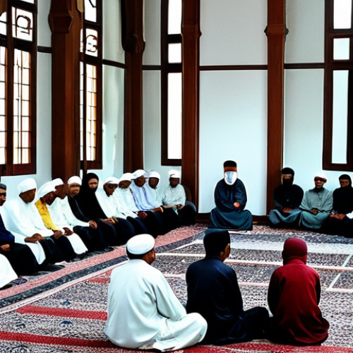 **

"A group of fully clothed Malaysians gathered in a mosque, listening intently to a religious leader giving a sermon. Modest clothing, respectful atmosphere, safe for work. The scene evokes a sense of national unity and the importance of religious leaders in early independence movements. Perfect anatomy, correct proportions, professional, appropriate content."

**