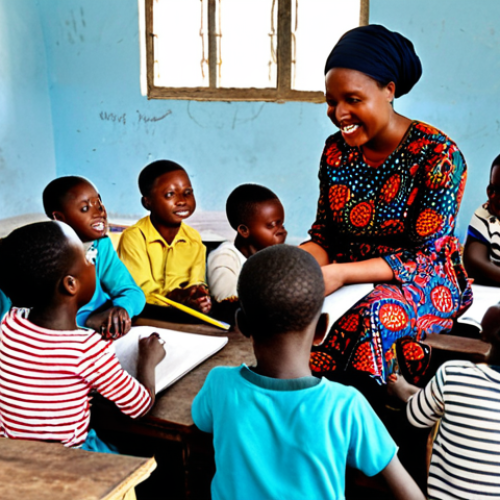 Psychological Support for Children**

A group of children, fully clothed in modest clothing, are drawing with crayons under the supervision of a friendly teacher in a bright and cheerful community center in Cameroon. The room is decorated with colorful artwork.  Emphasis on the children's expressions of hope and resilience.  Safe for work, appropriate content, family-friendly, perfect anatomy, natural proportions, professional illustration, high quality.

**
